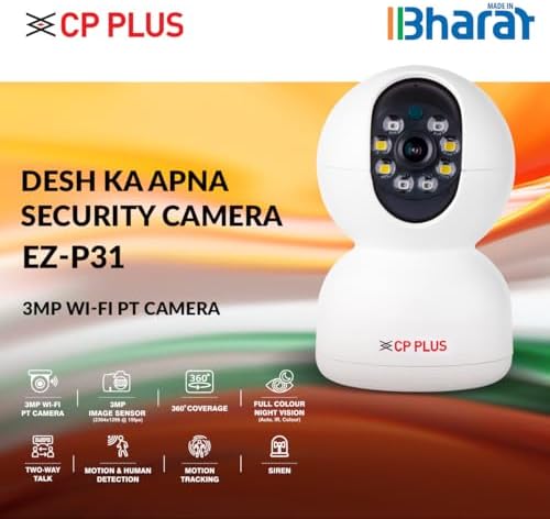 CP PLUS 3MP Smart Wi-fi CCTV Camera | 360° & Full HD Home Security | Full Color Night Vision | 2-Way Talk | Advanced Motion Tracking | SD Card Support (Upto 256GB) | IR Distance 20Mtr | EZ-P31 - Image 2