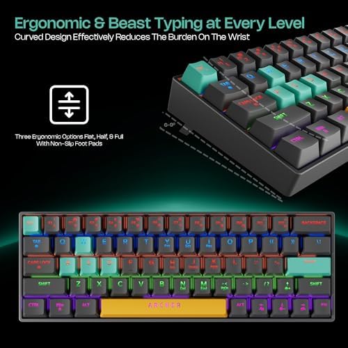 Archer Tech Lab Wired Mechanical Gaming Keyboard| 60% Compact, 63 Keys+ 26 Anti-Ghosting, Blue Switches Tactile Feedback, 17 RGB Effects, 50 Million Clicks for Laptop Mac PS4 PS5 Xbox (Astra M400) - Image 3